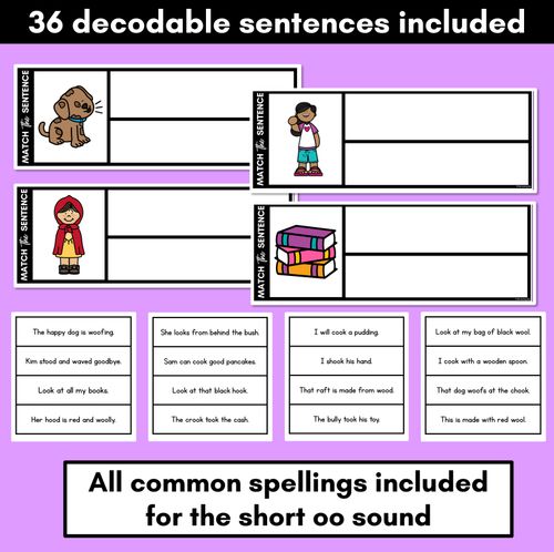 Resource preview 2 for Short OO Phoneme Decodable Sentences - Read, Match & Write