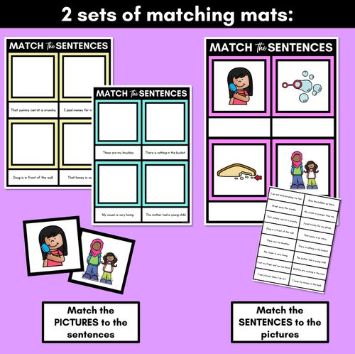 Resource preview 3 for Short U Phoneme Decodable Sentence Mats - Read & Match