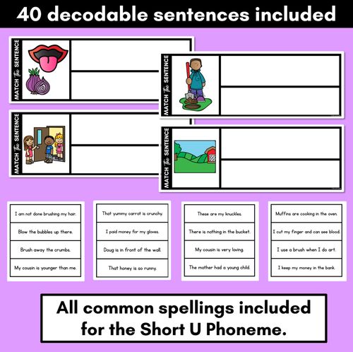 Resource preview 2 for Short U Phoneme Decodable Sentences - Read, Match & Write