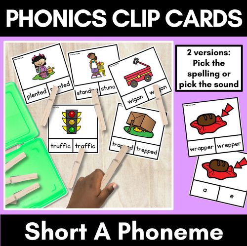 Resource preview 1 for Short Vowel Phoneme A Clip Cards - Vowel Sounds Phonics Game