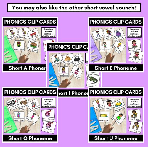 Resource preview 4 for Short Vowel Phoneme A Clip Cards - Vowel Sounds Phonics Game