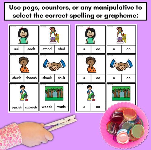 Resource preview 3 for Vowel Phoneme Short OO Clip Cards - OO, U - Vowel Sounds Phonics Game