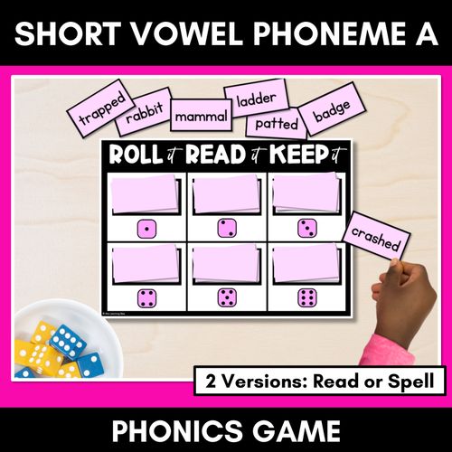 Resource preview 1 for SHORT VOWEL PHONEME A PHONICS GAME - Roll It, Read It or Spell It, Keep It