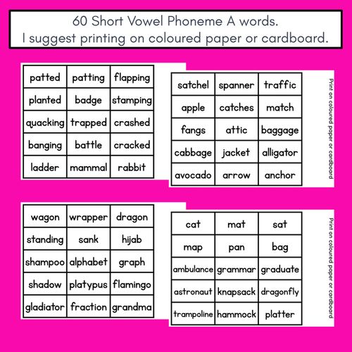 Resource preview 4 for SHORT VOWEL PHONEME A PHONICS GAME - Roll It, Read It or Spell It, Keep It