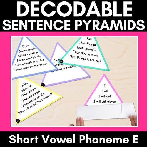 Resource preview 1 for SHORT VOWEL PHONEME E WORDS - Decodable Sentence Pyramids - Phonics Fluency