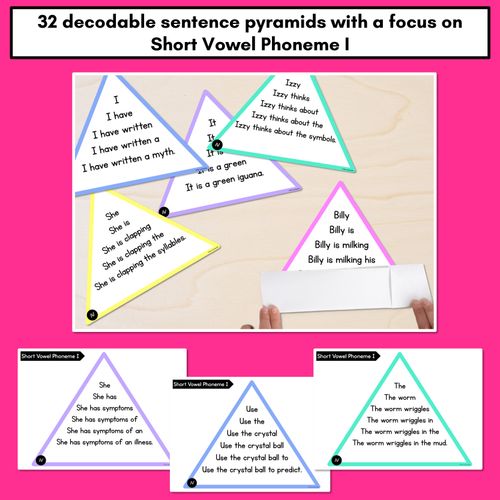 Resource preview 2 for SHORT VOWEL PHONEME I WORDS - Decodable Sentence Pyramids - Phonics Fluency