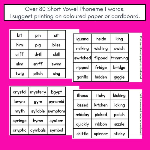 Resource preview 4 for SHORT VOWEL PHONEME I PHONICS GAME - Roll It, Read It or Spell It, Keep It