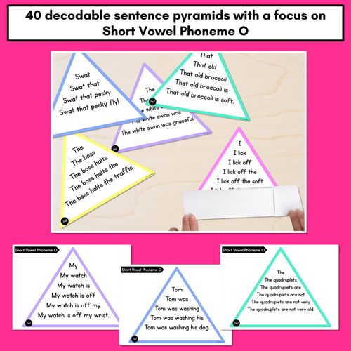 Resource preview 2 for SHORT VOWEL PHONEME O WORDS - Decodable Sentence Pyramids - Phonics Fluency