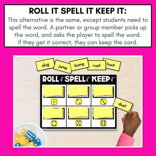 Resource preview 3 for SHORT VOWEL PHONEME OO PHONICS GAME - Roll It, Read It or Spell It, Keep It