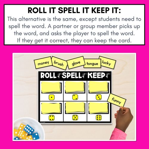 Resource preview 3 for SHORT VOWEL PHONEME U PHONICS GAME - Roll It, Read It or Spell It, Keep It