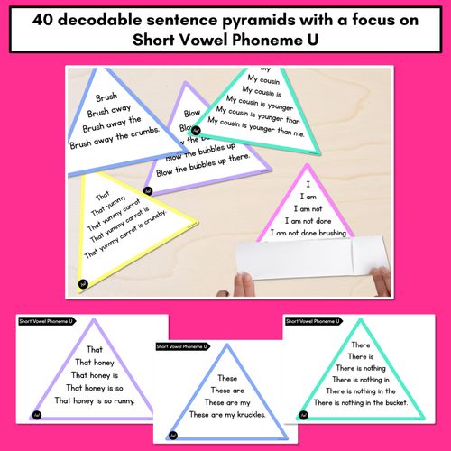 Resource preview 2 for SHORT VOWEL PHONEME U WORDS - Decodable Sentence Pyramids - Phonics Fluency