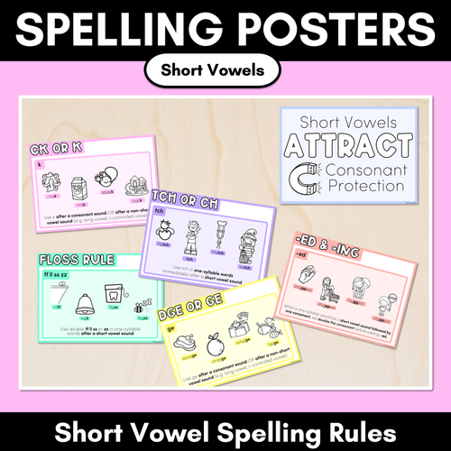 Resource preview 1 for SHORT VOWEL SPELLING POSTERS - Short Vowels Attract Consonant Protection - Spelling Generalisations