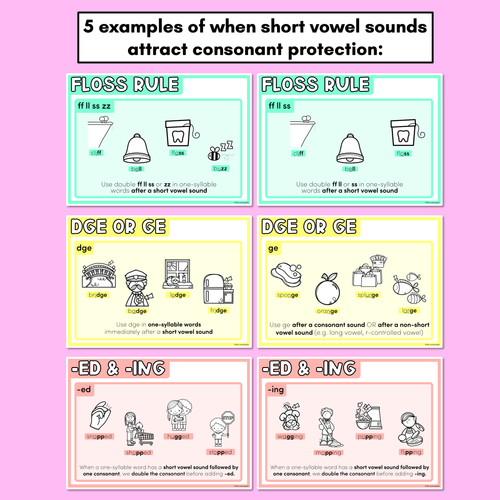 Resource preview 3 for SHORT VOWEL SPELLING POSTERS - Short Vowels Attract Consonant Protection - Spelling Generalisations