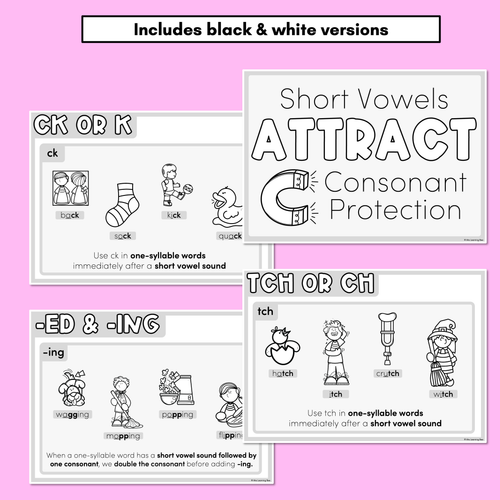 Resource preview 4 for SHORT VOWEL SPELLING POSTERS - Short Vowels Attract Consonant Protection - Spelling Generalisations