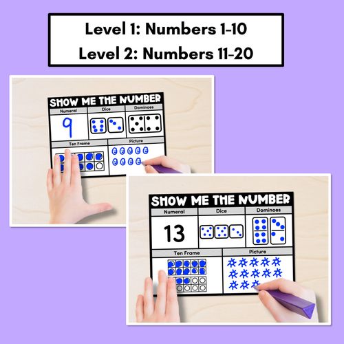 Resource preview 4 for SHOW ME THE NUMBER WORKSHEETS for 1-20: Numerals, Dice, Dominoes, Ten Frames & Pictures