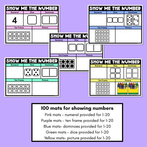 Resource preview 2 for SHOW ME THE NUMBER MATS for 1-20: Numerals, Dice, Dominoes, Ten Frames & Pictures