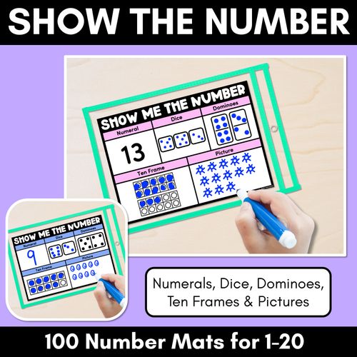 Resource preview 1 for SHOW ME THE NUMBER MATS for 1-20: Numerals, Dice, Dominoes, Ten Frames & Pictures