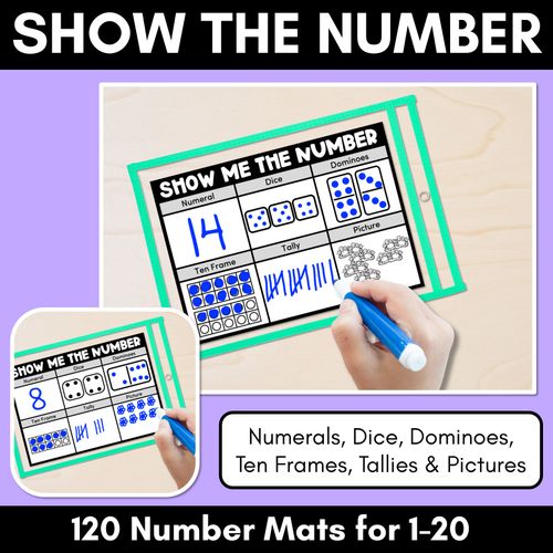 Resource preview 1 for SHOW ME THE NUMBER WORKSHEETS for 1-20: Numerals, Dice, Dominoes, Ten Frames, Tallies & Pictures