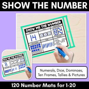 SHOW ME THE NUMBER WORKSHEETS for 1-20: Numerals, Dice, Dominoes, Ten Frames, Tallies & Pictures