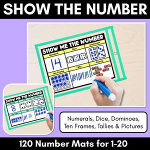 SHOW ME THE NUMBER MATS for 1-20: Numerals, Dice, Dominoes, Ten Frames, Tallies & Pictures