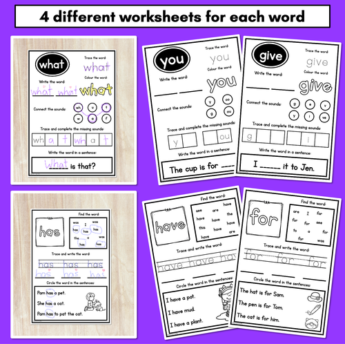 Resource preview 2 for High Frequency Words Worksheets - Heart Word Print & Go Activities