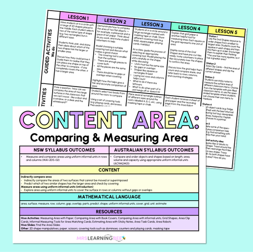Resource preview 1 for Comparing & Measuring Area - Grade 1 & 2 Program
