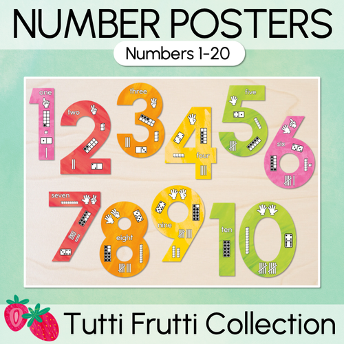 Resource preview 1 for Numbers 1-20 Display with ten frames, base ten blocks, tallies & fingers - The Tutti Frutti Collection - Colourful Classroom Decor