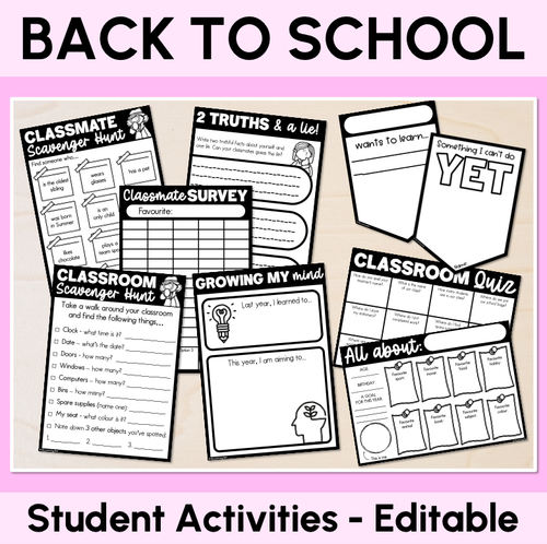 Resource preview 1 for Editable Back to School Student Activities for Grades 1 - 6