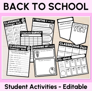 Editable Back to School Student Activities for Grades 1 - 6