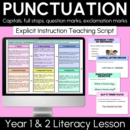 Resource preview 1 for Punctuation: Capitals, Full Stops, Question Marks, Exclamation Marks - Explicit Instruction Teaching Script - Year 1 & 2 Punctuation