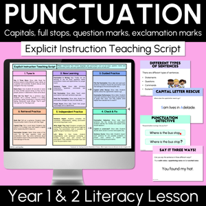Punctuation: Capitals, Full Stops, Question Marks, Exclamation Marks - Explicit Instruction Teaching Script - Year 1 & 2 Punctuation