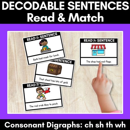 Resource preview 1 for CH SH TH WH Decodable Sentences - Read and Match