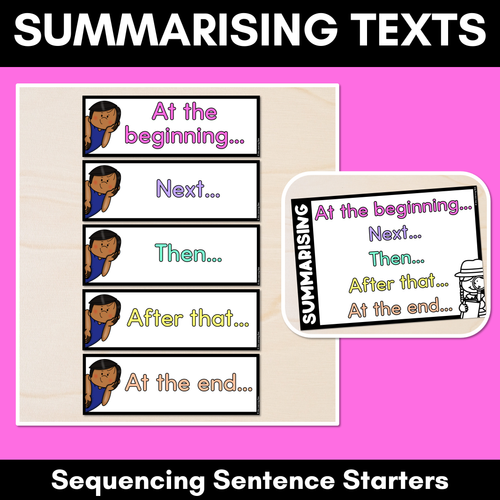 Resource preview 1 for Summarising Texts Posters - Sequencing Sentence Starters