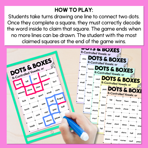 Resource preview 4 for Dots and Boxes Phonics Game - R-Controlled Vowel OR Words