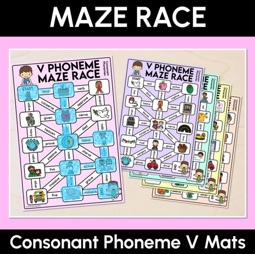 Resource preview 1 for Consonant Phoneme V Words Maze Race - Consonant V Words Mats