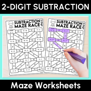 Subtraction Maze Race - 2-Digit Numbers Worksheets