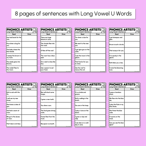 Resource preview 3 for Phonics Artists - Long Vowel U Words - Decodable Sentences Activity