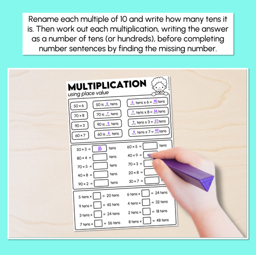 Resource preview 2 for Multiplying by Multiples of 10 Using Place Value Worksheets