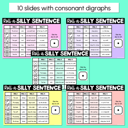 Resource preview 2 for Decodable Sentences with Mixed Consonant Digraph Words - DIGITAL Roll a Silly Sentence