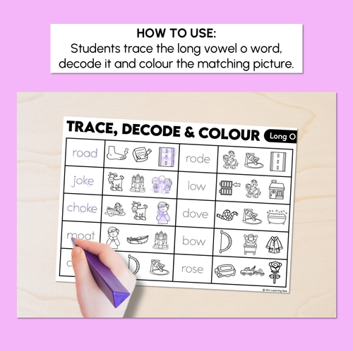 Resource preview 2 for Trace, Decode & Colour - Long Vowel O Words Worksheets