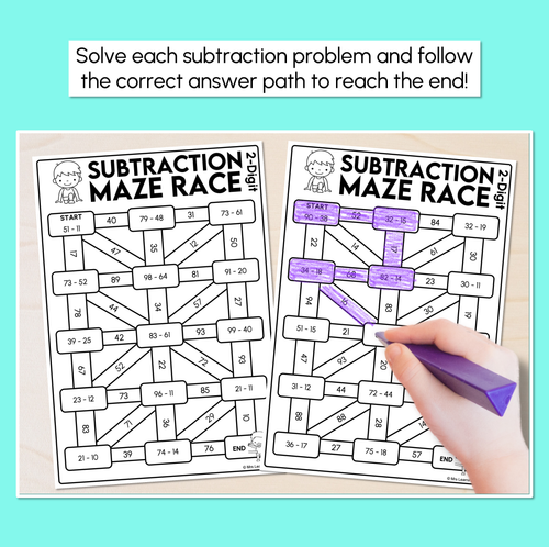 Resource preview 2 for Subtraction Maze Race - 2-Digit Numbers Worksheets