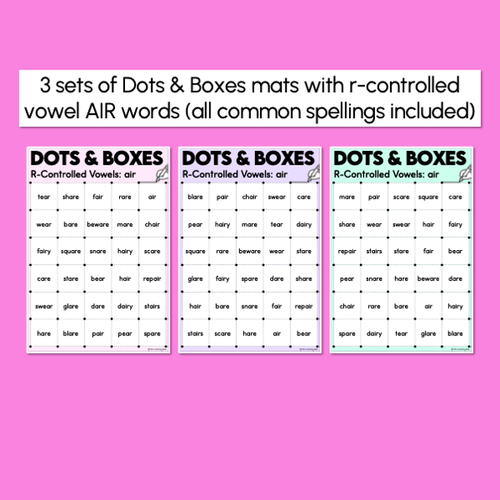 Resource preview 2 for Dots and Boxes Phonics Game - R-Controlled Vowel AIR Words