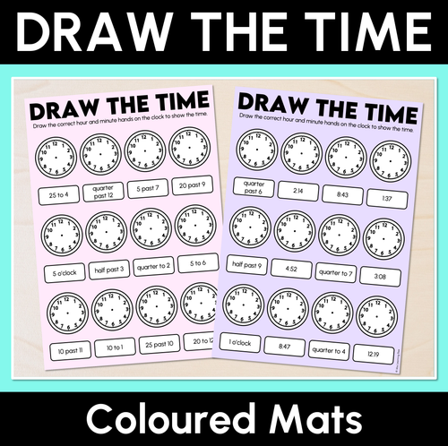 Resource preview 1 for Draw the Time Mats - Quarter hour, 5 minute or 1 minute intervals