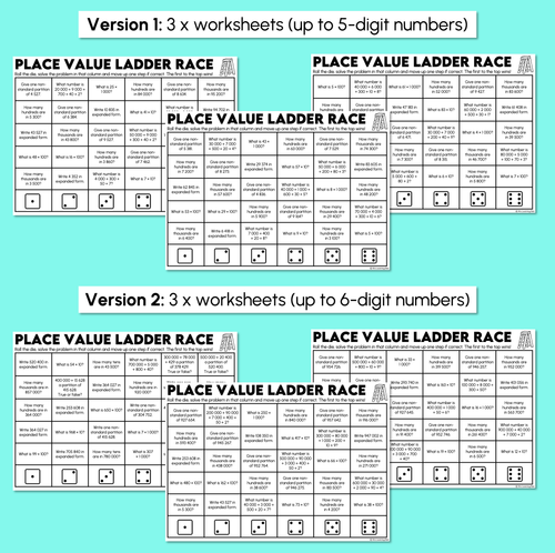 Resource preview 3 for Place Value Ladder Race - Place Value Activity