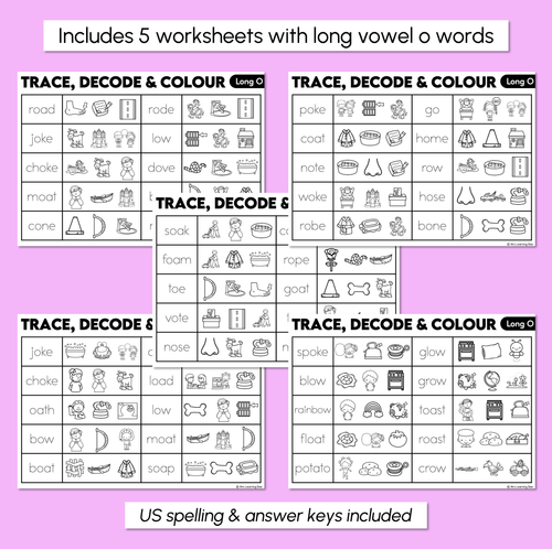 Resource preview 3 for Trace, Decode & Colour - Long Vowel O Words Worksheets