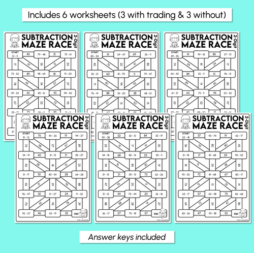 Resource preview 3 for Subtraction Maze Race - 2-Digit Numbers Worksheets