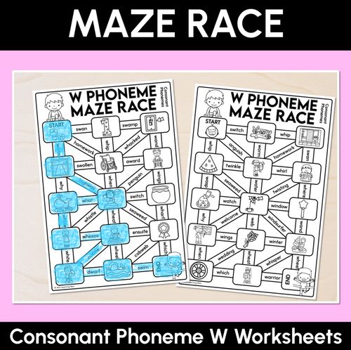 Resource preview 1 for Consonant Phoneme W Words Maze Race - Consonant W Words Worksheets