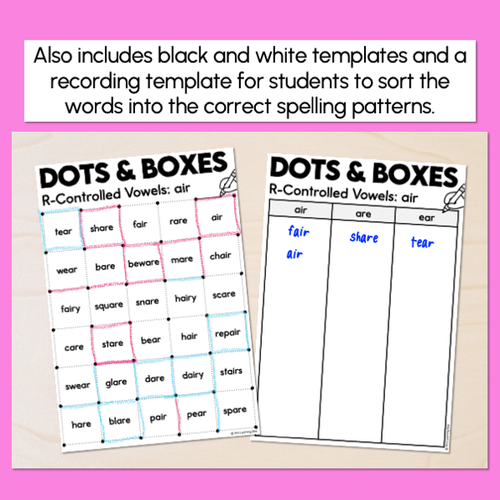 Resource preview 3 for Dots and Boxes Phonics Game - R-Controlled Vowel AIR Words