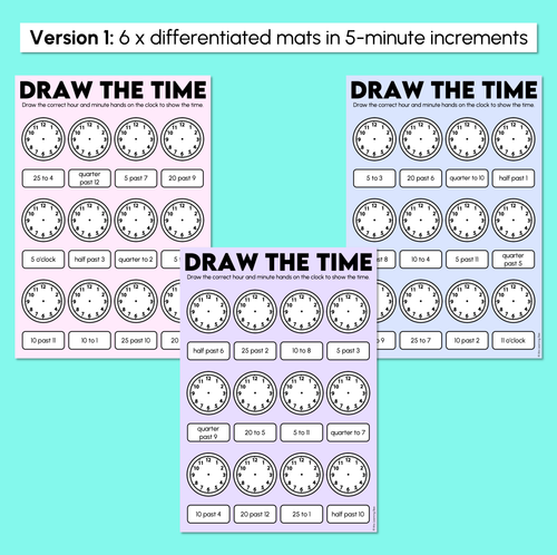 Resource preview 2 for Draw the Time Mats - Quarter hour, 5 minute or 1 minute intervals