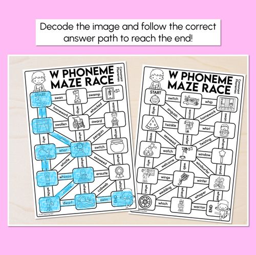 Resource preview 2 for Consonant Phoneme W Words Maze Race - Consonant W Words Worksheets